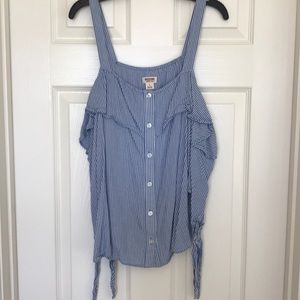 Blue and white striped button down tank